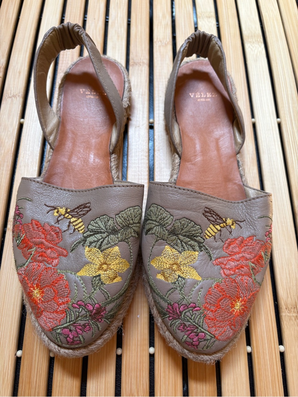 Velez Floral Embroidered Taupe Espadrille Slingback